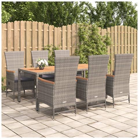 Set da Pranzo da Giardino 7 pz con Cuscini in Polyrattan Grigio - Foto 2