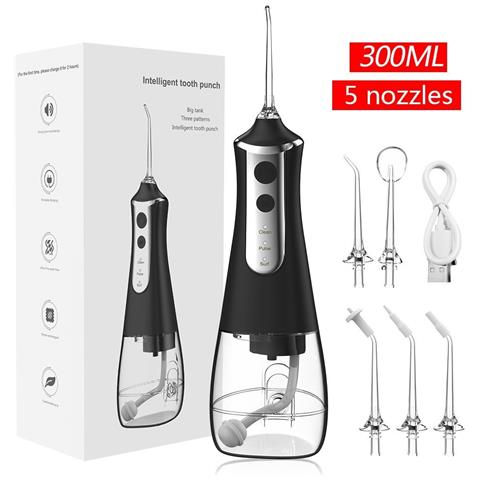 Idropulsore Elettrico Portatile Ricaricabile Usb Con 5 Ugelli Per Pulizia Orale Black - Foto 1