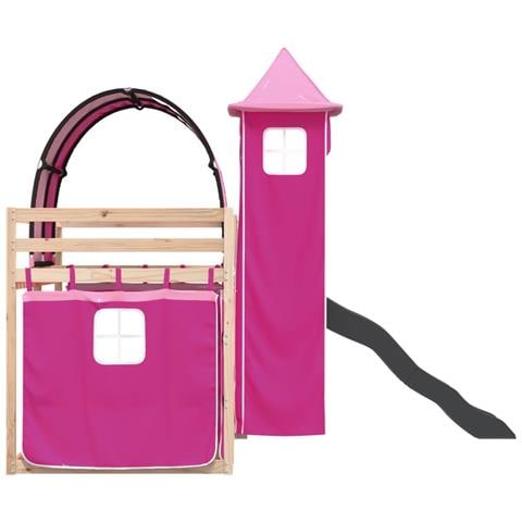 Letto a Castello con Scivolo e Tende Rosa 80x200 cm - Foto 9