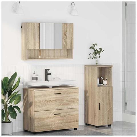 Set di mobili per il bagno con cassetto 3 pcs rovere sonoma - Foto 2
