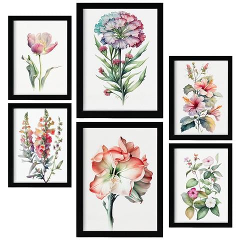 Set Di 6 Stampe Hibiscus Stampe Naturalistiche E Botaniche A Colori Con Motivi Floreali Su Sfondi Bianchi Puri Design D'interni A3 & A4 Senza Cornice - Foto 1