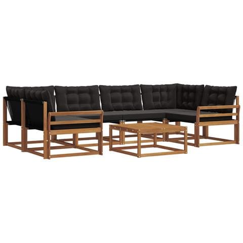 Set di divani da esterno con cuscino 7 pcs Naturale e Nero - Foto 1