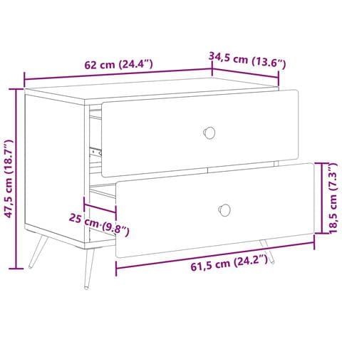 Armadio da Notte con cassetto Legno antico 62 x 34,5 x 47,5 cm - Foto 9