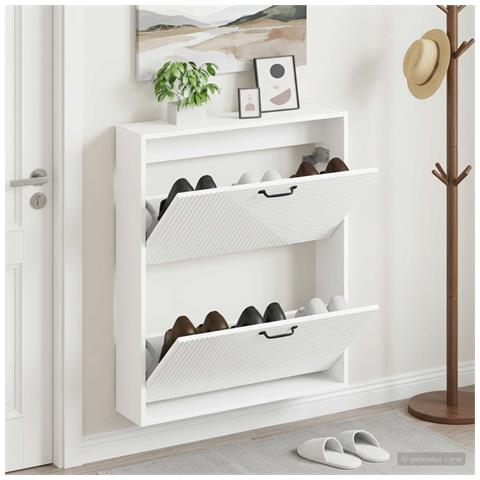 Mobiletto per Scarpe da Muro HAARLEM 71 x 17 x 86 cm Bianco - Foto 2