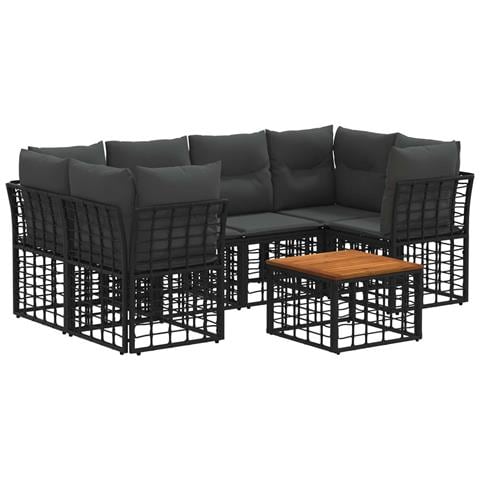 Set di divani da esterno 7 pz Nero e Grigio scuro polyrattan - Foto 1