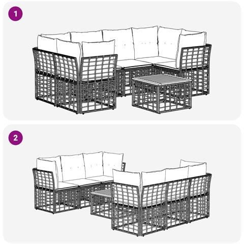 Set di divani da esterno 7 pz Nero e Grigio scuro polyrattan - Foto 10