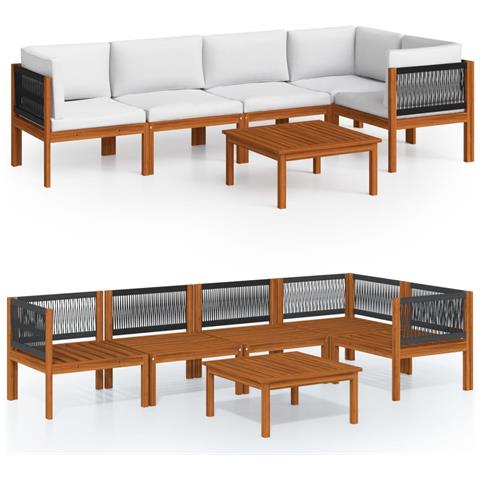 Set Divani Da Giardino 6 Pz Con Cuscini Crema Massello Acacia - Foto 1