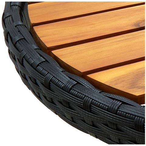 Tavolino Da T Nero 60 Cm In Polyrattan E Massello Di Acacia - Foto 2