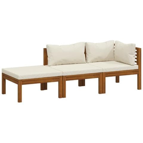 Set Divani da Giardino 3 pz con Cuscini Crema in Legno Acacia - Foto 1