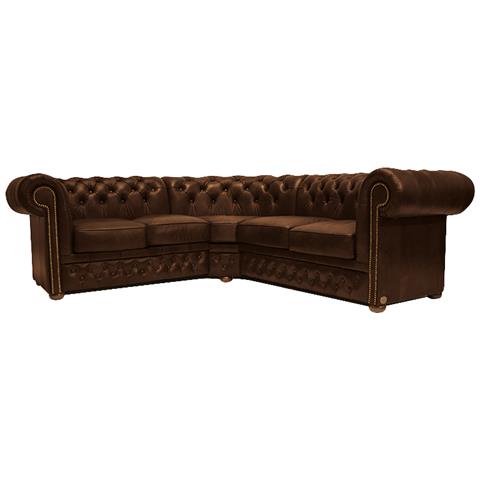 Divano Chesterfield Ad Angolo Chesterfield First Class - 2 Angolo 2 - Cloudy Vecchio Marrone - Pelle - Foto 1