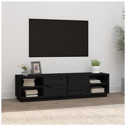 Mobile Porta Tv Nero 156x40x40 Cm In Legno Massello Di Pino - Foto 12