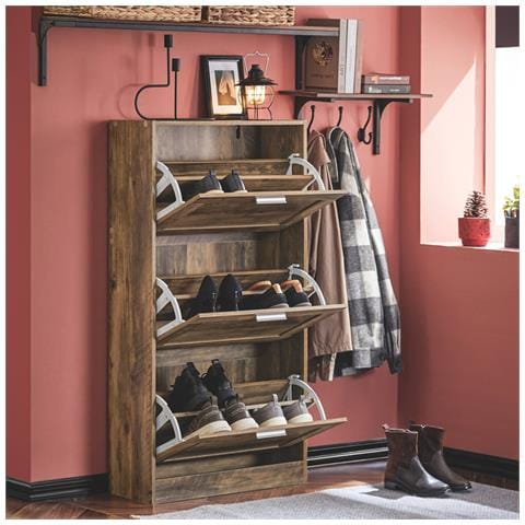 Scarpiera Ribaltabile Scarpiera A 3 Ribalte Portascarpe Salvaspazio Slim, 60x23x115cm, Noce, Fsr137-l-f - Foto 5