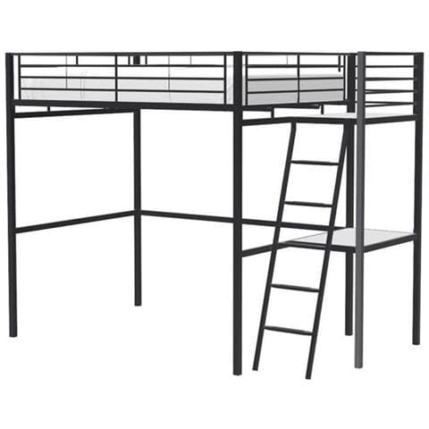 Letto A Soppalco Con Scrivania In Metallo Epossidico - Nero - Molle Incluse - 140 X 190 Cm - Oxford - Foto 1