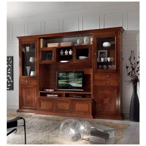 Parete Attrezzata Porta Tv In Legno Tinta Noce L. 300 P. 54 H. 222 - Foto 1