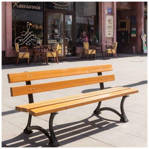 Panchina Da Esterno 3 Posti 150x58xh72 Cm Giardino Parco In Ghisa E Doghe E Legno Park Maxi - Foto 2