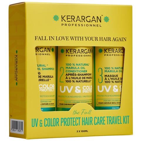 Kit Da Viaggio Protettivo Uv & Colore All'olio Di Marula Per Capelli Secchi E Colorati - Shampoo, Balsamo, Maschera - Senza Solfati, Ogm, Olio Minerale - 3x100ml - Foto 1