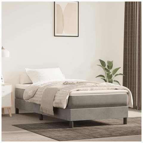Materasso A Molle Grigio Chiaro 80x220x20 Cm In Velluto - Foto 1