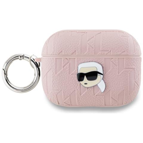 Custodia Per Airpods Pro 2 Con Monogramma E Disegno Della Testa Di Karl In Rilievo, Rosa - Foto 1