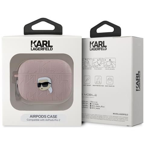 Custodia Per Airpods Pro 2 Con Monogramma E Disegno Della Testa Di Karl In Rilievo, Rosa - Foto 4