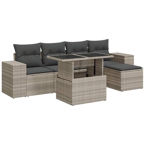 Set Divano Da Giardino 6pz Con Cuscini Grigio Chiaro Polyrattan - Foto 1