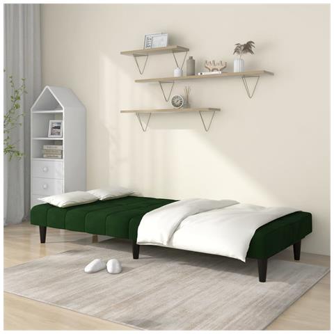 Divano Letto A 2 Posti Verde Scuro In Velluto - Foto 3