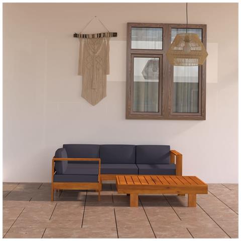 Lusso Casadino -  Set Divani Giardino 5 Posti Cuscini Grigi Scuro Massello Acacia - Foto 8