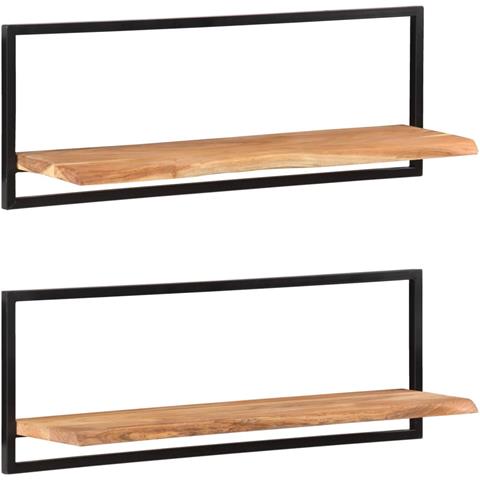 Mensole Parete 2pz 100x24x35 Cm Legno Massello Acacia E Acciaio - Foto 8