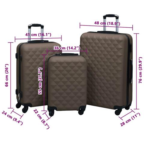 Lusso Casadino -  Set Valigie Trolley A Custodia Rigida 3 Pz Marrone In Abs - Foto 8