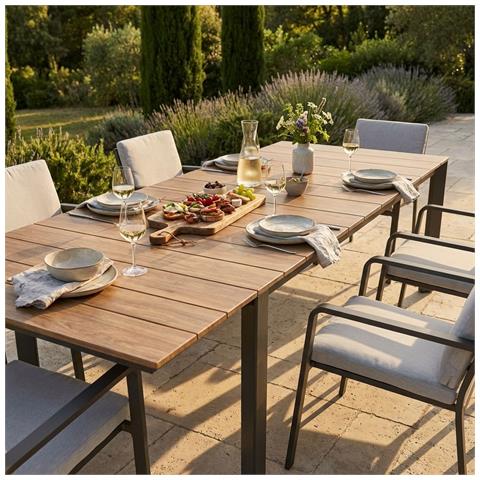 Fall - Tavolo Da Giardino In Alluminio Allungabile 215/280x100 Effetto Legno - Foto 2