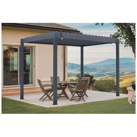 Pergola Bioclimatica Autoportante Piana 3x2m - Alluminio - Grigio - Lamelle Orientabili In Acciaio - Foto 1