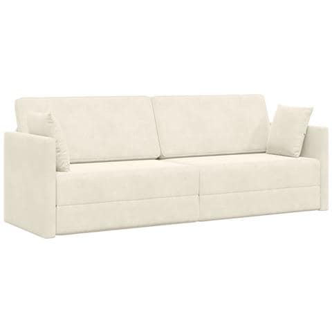 Divano Letto a Pavimento 2-in-1 Panna 213x144x60 cm Velour - Foto 1