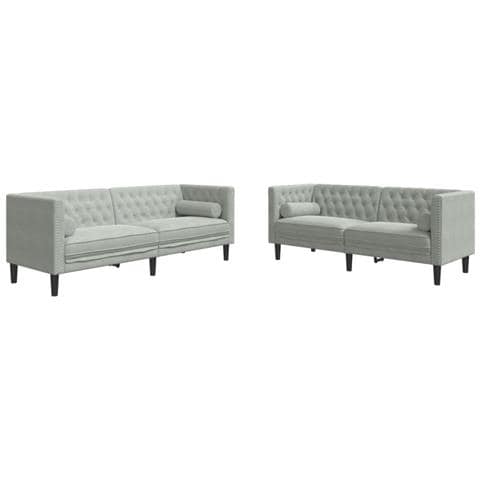Set Divani Chesterfield 2pz con Cuscini Grigio Chiaro Velluto - Foto 1