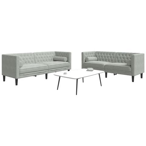 Set Divani Chesterfield 2pz con Cuscini Grigio Chiaro Velluto - Foto 2