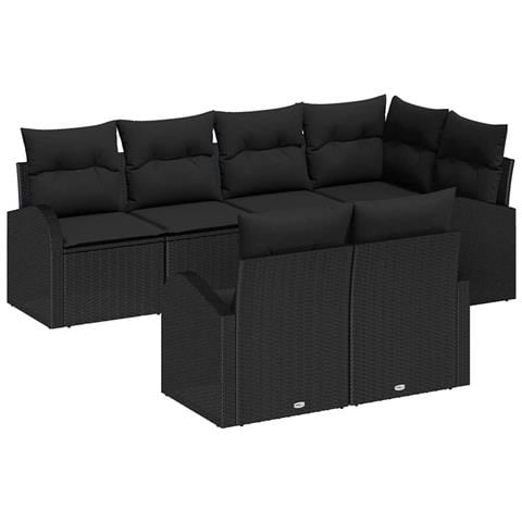 Set Divano da Giardino  a 7 Pezzi con Cuscini Nero Polyrattan, Divano da Giardino  2 Posti con Spazio di Stoccaggio e Cuscini Nero Polyrattan - Foto 1