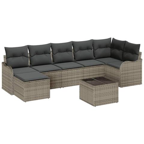 Set Divano da Giardino 7 Pezzi con Cuscini Rattan Polietilene Nero,  Divano da Giardino 2 Posti con Cuscini Rattan Polietilene Grigio - Foto 1