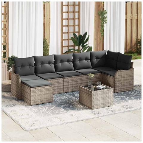 Set Divano da Giardino 7 Pezzi con Cuscini Rattan Polietilene Nero,  Divano da Giardino 2 Posti con Cuscini Rattan Polietilene Grigio - Foto 2