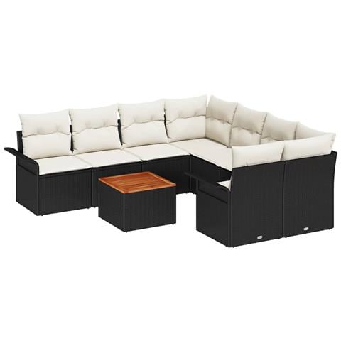 Set Divano da Giardino con Cuscini Nero Polyrattan Acacia,  Divano da Giardino a 2 Posti con Spazio di Stoccaggio e Cuscini Nero Polyrattan - Foto 1