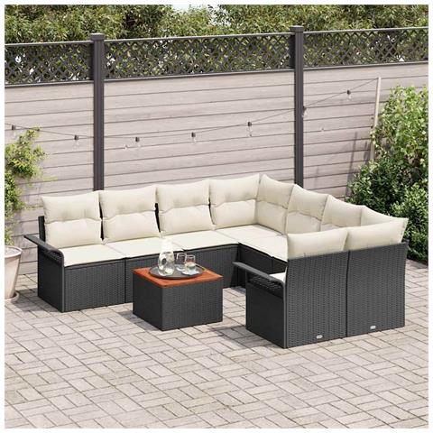 Set Divano da Giardino con Cuscini Nero Polyrattan Acacia,  Divano da Giardino a 2 Posti con Spazio di Stoccaggio e Cuscini Nero Polyrattan - Foto 2