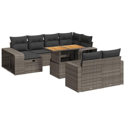 Set Divani da Giardino 11 pz con Cuscini in Polyrattan Grigio - Foto 1