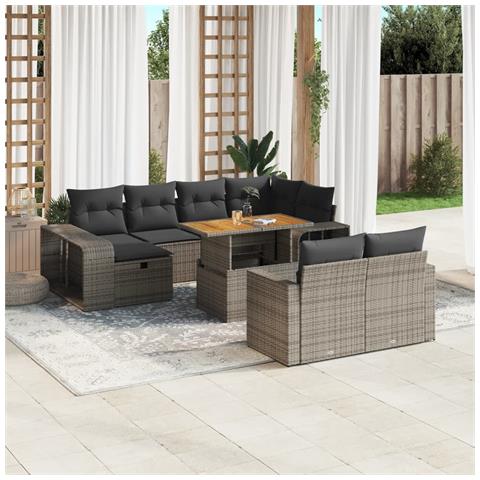 Set Divani da Giardino 11 pz con Cuscini in Polyrattan Grigio - Foto 2