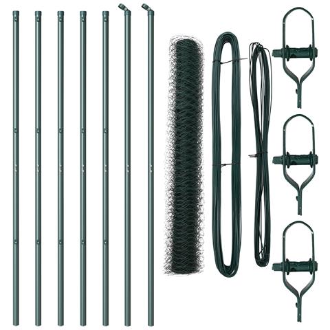 Recinto Esagonale  Verde 1,4x10 m Acciaio, Pali per Recinto  7 pz Verde Ø32 mm 190 cm Acciaio Zincato - Foto 1