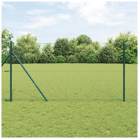 Recinto Esagonale  Verde 1,4x10 m Acciaio, Pali per Recinto  7 pz Verde Ø32 mm 190 cm Acciaio Zincato - Foto 2