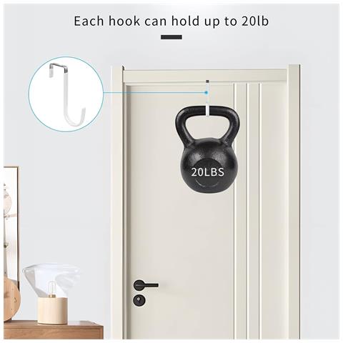 Ganci Sopra La Porta Senza Foratura, Spessore 10 Mm Per Porte Da 4,5 Cm (confezione Da 4) - Acciaio Inossidabile E Plastica White - Foto 2