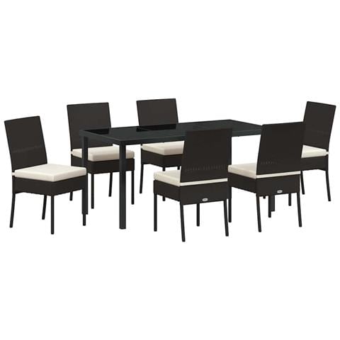 Set da Pranzo per Giardino 7 pcs Nero Poly Rattan - Foto 1