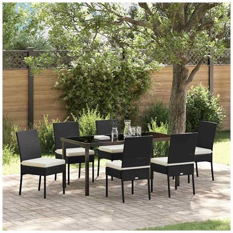 Set da Pranzo per Giardino 7 pcs Nero Poly Rattan - Foto 2