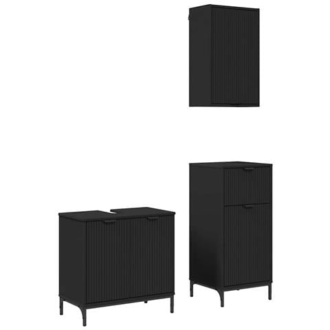 Set di mobili per il bagno Plaid 3 pcs Nero 39.5 x 36 x 88 cm - Foto 1