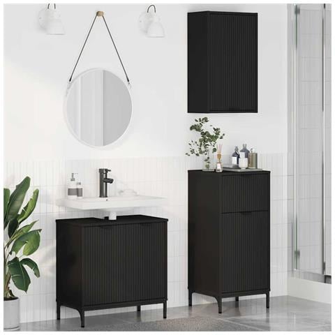 Set di mobili per il bagno Plaid 3 pcs Nero 39.5 x 36 x 88 cm - Foto 2