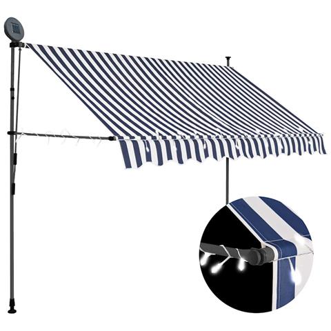 Tenda Da Sole Retrattile Manuale Con Led 250 Cm Blu E Bianca - Foto 2