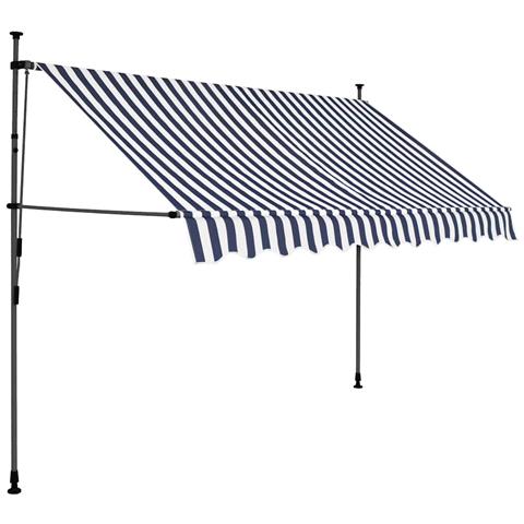 Tenda Da Sole Retrattile Manuale Con Led 250 Cm Blu E Bianca - Foto 1