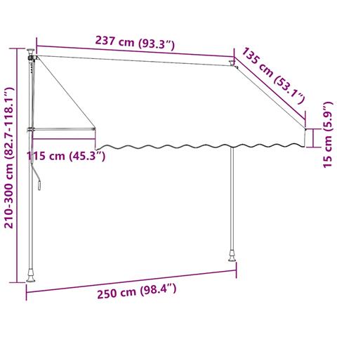 Tenda Da Sole Retrattile Manuale Con Led 250 Cm Blu E Bianca - Foto 8